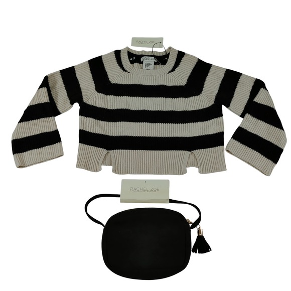 Rachel Zoe Girls Striped Knit Sweater & Purse Set Size XS(4) NWT Black Beige - Picture 1 of 10